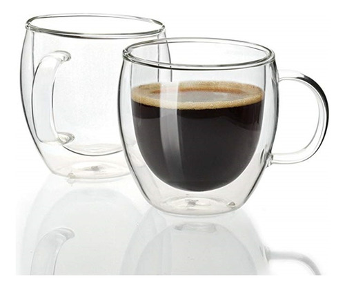 Imagen 1 de 7 de Pack 2 Tazas De Vidrio Doble Pared Café Té 250 Ml Cappuchino