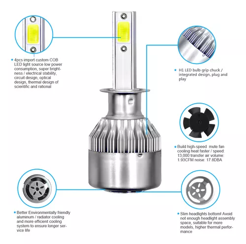 Kit de luces LED C6 H4 - 3 COB de 3800 lm, 36 W, 6000 K, blanco frío, para  coche y moto : : Coche y moto