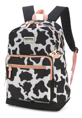 Mochila De Costas Grande Up4you Vaca Ms46641up Luxcel Cor Preto Desenho do tecido Cowprint