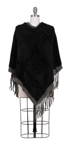 Poncho Capa Chal Tejido Suave, Forro Borrega Flecos Cuadros.