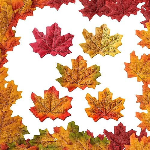 250 Pcs Artificial Maple Leaves Fall Decorations 5 Styl...