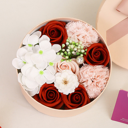 Regalo Día San Valentín Flor Jabón Caja Redonda Pequeña Un
