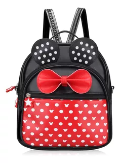 Mochila Informal Para Niñas De Cuero Pu Negra/roja Minnie