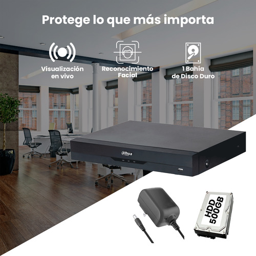 Kit Cronos Dvr Dahua Xvr5116he-4kl-p500 16 Canales 4k Con Ia Wizsense +hdd 500gb H.265+ 16 Canales Hdcvi+ip 32 Ch Máx Reconocimiento Facial Smd Plus Xvr5116he Protección Perimetral