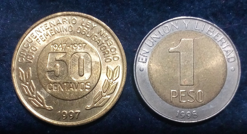 Monedas Argentina Conmemorativas De 50 Cvos. Y 1$. Lote X 2