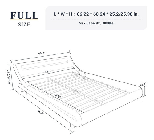 Base Cama Con Led Matrimonial Cabecera Ajustable Color Gris