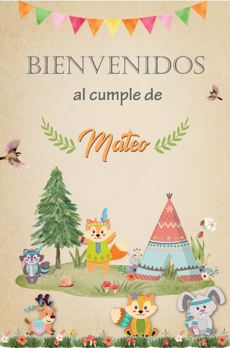 Cartel Bienvenidos Cumpleaños - Animales Tribales - Lamina