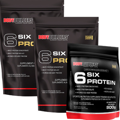 Kit 2x Six Protein 2kg + 1x Six Protein 900g - Bodybuilders Sabor Morango Chocolate