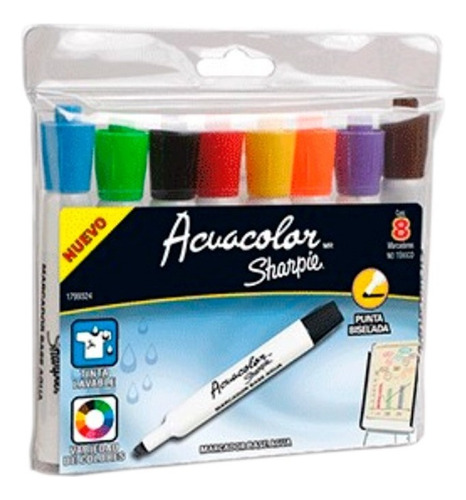 Marcador Lavable Sharpie Acuacolor 8 Piezas Punta Cincel