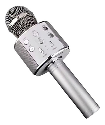 Microfono Inalambrico Karaoke Con Bocina Bluetooth Mp3 Color Plata