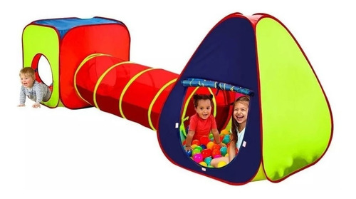 Imagen 2 de 10 de Juego 3 Piezas Infantil Túnel Cubo Y Carpa Plegable Fácil