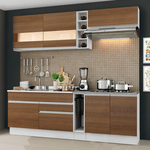 Cozinha Completa Madesa Parma Com Armário Vidro E Balcão Br Cor Branco/Rustic