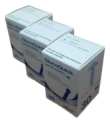 Lancetas Estériles Glucoquick 30 Und Combo De 3 Cajas Color Blanco