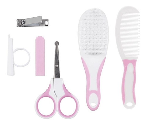 Imagem 1 de 6 de Kit Cortador Unha Escova Cabelo Pente Cuidado Bebê Rosa Buba