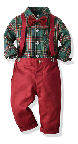 Conjunto Navideño Para Niño Camisa A Cuadros Pantalones [cu]