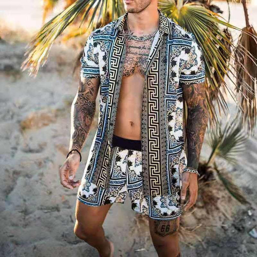 Conjunto Camisa Casual Para Hombre Conjunto Playa Hawaiana