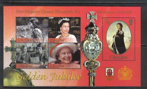 2007 Reina Elizabeth Jubileo Oro- Gibraltar (bloque) Mnh