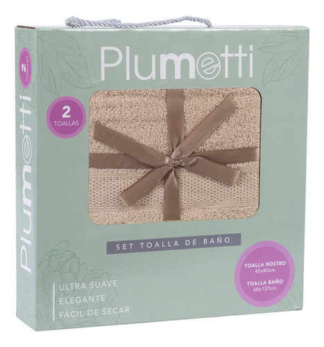 Set 2 Toallas Baño 40x80 Y 68x137 Caja 70% Algodón Plumetti