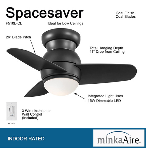 Ventilador De Techo F510l-cl Spacesaver De 26 Pulgadas Con K