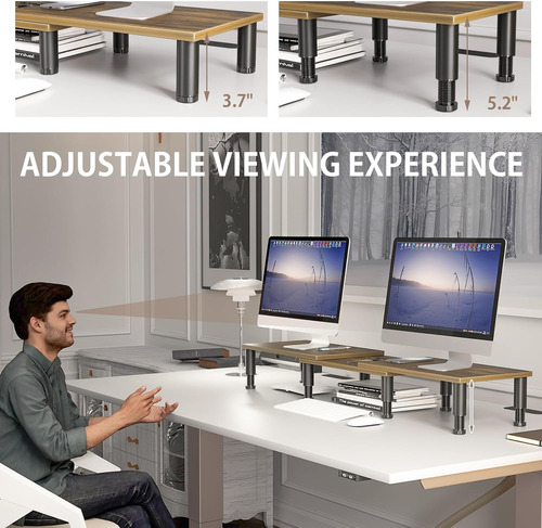 Soporte De Monitor Doble Longitud Y Ángulo Ajustables,...