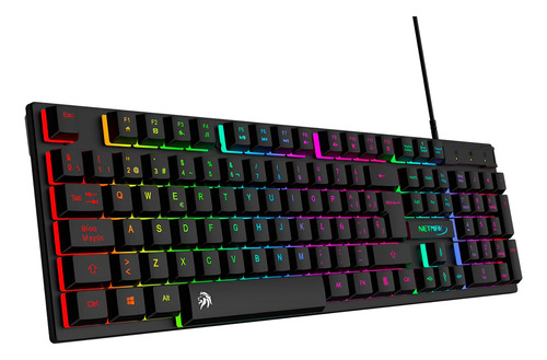 Teclado Gamer Retroiluminado Rgb Cable Usb Netmak Nm-x408 Negro Inglés Us