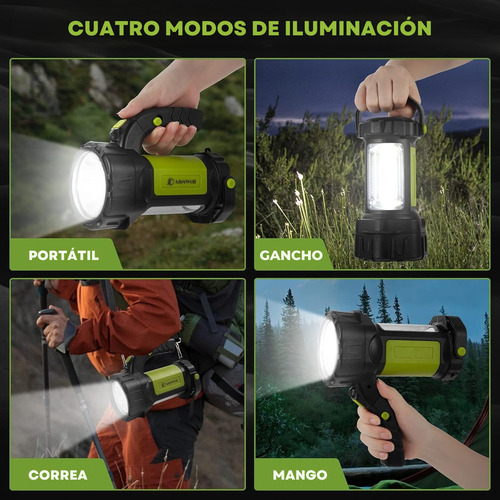 Linterna Led Recargable Alpswolf 800 Lúmenes, Camping, Emergencia Y Hogar, Ip65, 3600mah, 4 Modos, Alcance 500m, Carga Dispositivos