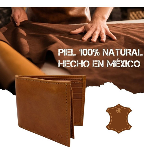 Cartera Bifold Premium Hombre Cierre Interno Piel Genuina Color Miel