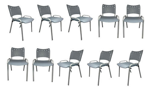 10 Cadeira Iso Cinza Base Prata Escolas Salão Igrejas 