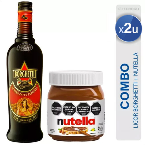 Combo X2 Licor Fino De Cafe Borghetti + Chocolate Nutella