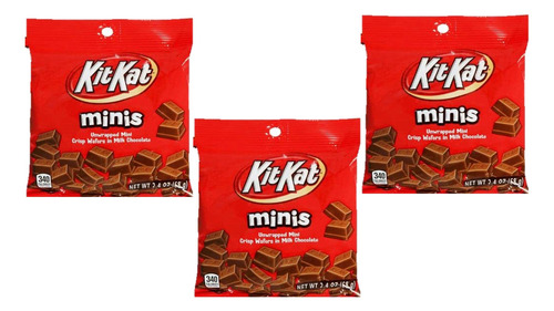 3 Bolsas De Chocolates Kit Kat Minis Unwrapped 65g C/u Usa