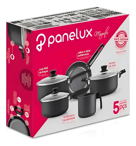 Conjunto De Panelas Antiaderente Panelux 5 Peças Grafite Kit
