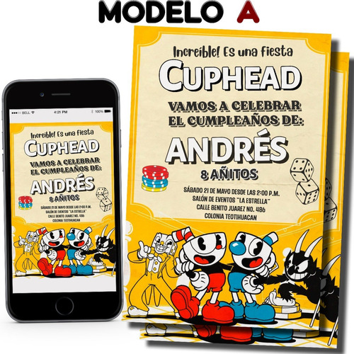 Invitación Cuphead Digital Personalizada