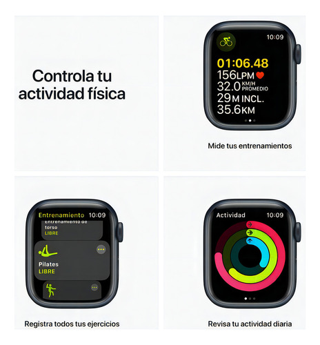 Apple Watch (GPS) Series 7 display de 1.614" con correa de fluoroelastómero color azul medianoche y caja color medianoche - Excelente (Reacondicionado)