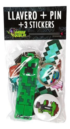 Pack De Llavero + Pin + Stickers Gamer Craft Creep Cube Jueg