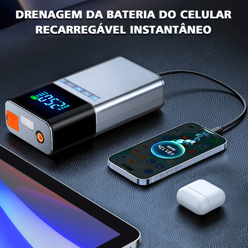 Yonjooz Carregadores De Baterías Bomba Infladora Auxiliar Partida 8000mah Power Bank Energia Móvel Multifuncional Mini Compressor Ar Portatil Bomba De Inflação Portátil Com Luz De Emergência