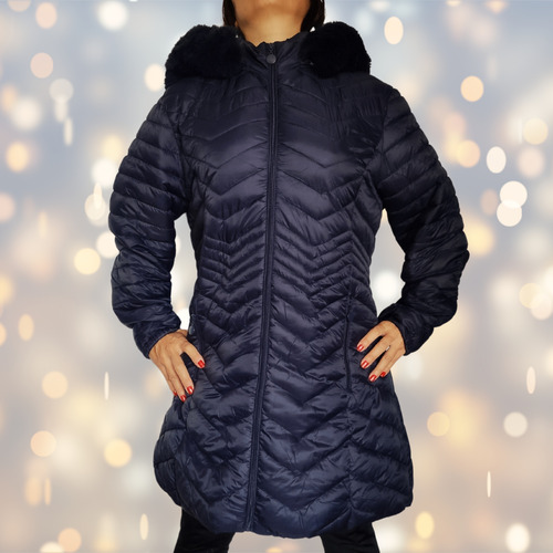 Campera Talla Grande Inflable Larga Piel Capucha Desmontable
