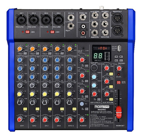 Consola Mixer Moon Mx6 Pro Dsp Usb Bt Fx Interfaz Graba Cjf