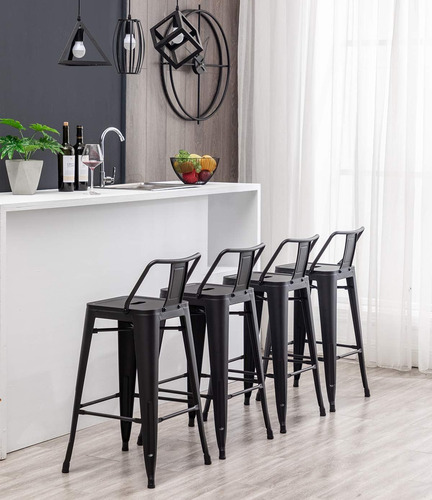 Juego De 4 Taburete Metálico Apilable Industrial Moderno Par