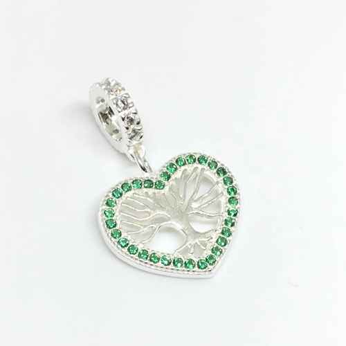 Dije Charm Corazón Árbol De La Vida Cubic Verde Plata 92 