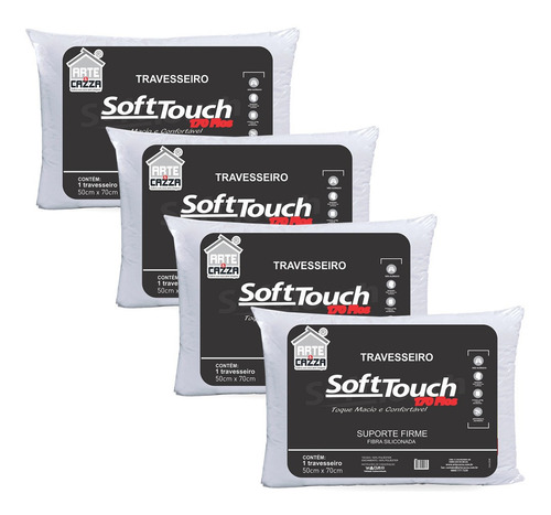 Kit 4 Travesseiros Soft Touch 170 Fios - 50x70 Arte E Cazza