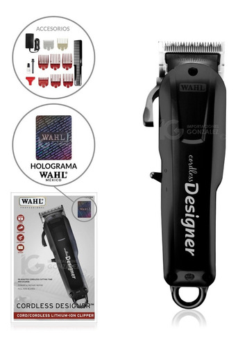 Maquina Corta Cabello Wahl Designer Cordless 13pz Negra Color Negro