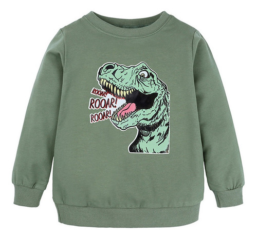 Sudadera De Manga Larga Con Diseño De Dinosaurio Para Ni [u]