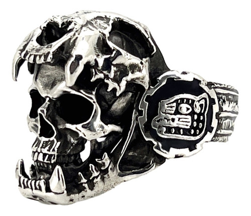 Anillo Guerrero Jaguar Azteca Plata 925 Calavera Craneo