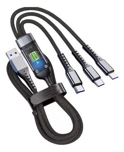 Cargador Usb Multiple 1.2m,cable Usb C Carga Rapida 3 En 1