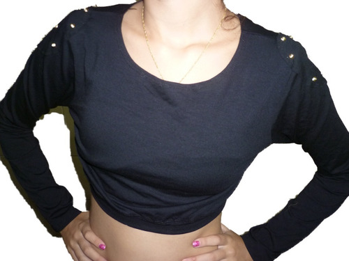 Cropped De Manga Longa Com Detalhes Dourado No Ombro &