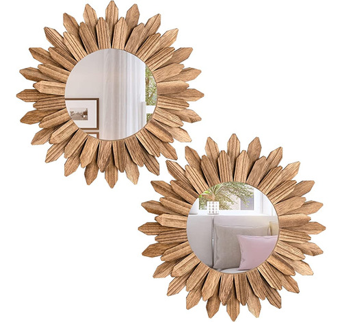 Honiway Boho Wall Decor Mirror 2 Pack Rustic Wood Mirror 12 