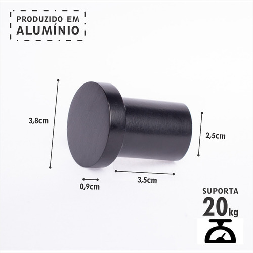 Imagem 2 de 4 de Pino Suporte Pendurador De Espelho Adnet Alumínio Preto 38mm