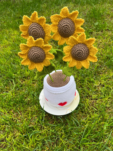 Girasoles A Crochet Con Macetero