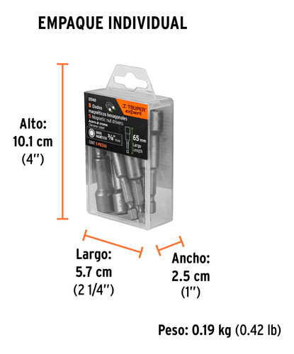 Estuche Con 5 Dados Magnéticos De 3/8 Largo 2-1/2, Truper.