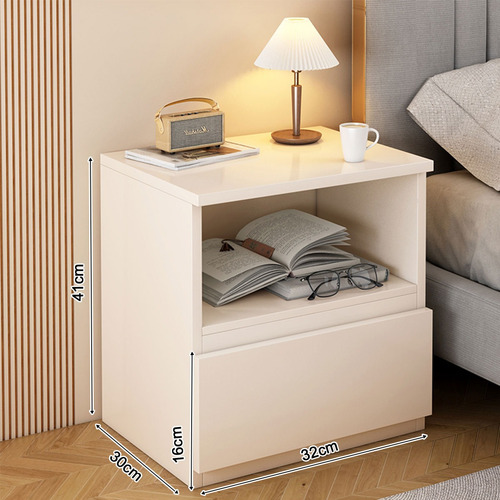 Buro Mesa De Noche Moderno Para Recamara Con 1 Cajón 32 Cm Mate Blanco